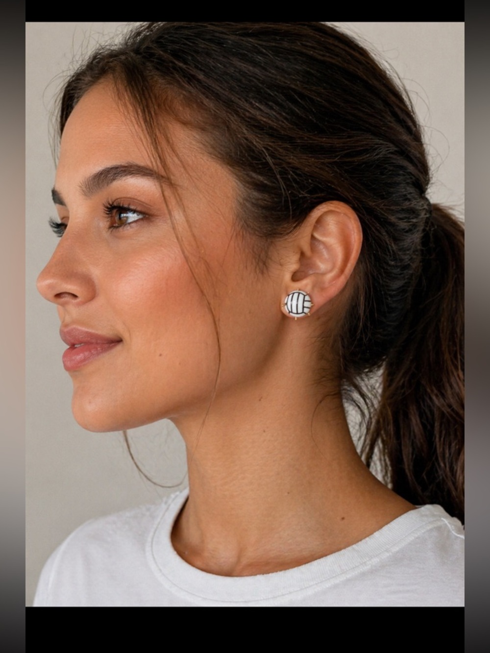 Plunder Black and White Striped Round Stud Volleyball Earrings